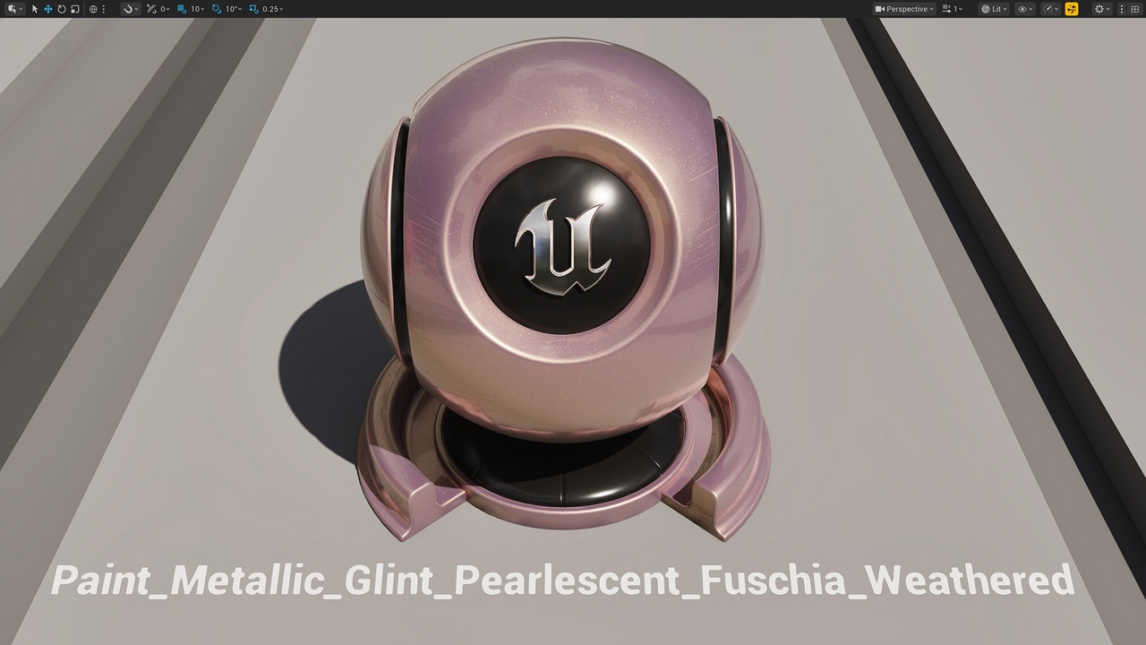 Automotive materials rendered in UE 5.7 - multi-coat paint with clear lacquer and metallic flake